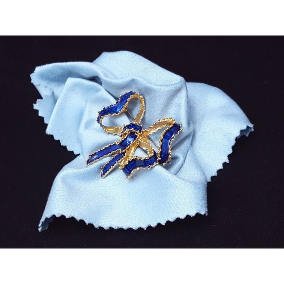 Vintage Victorian Tiffany & Co 18K Solid Yellow Gold Blue Enamel Bow Brooch Pin - Picture 10 of 16
